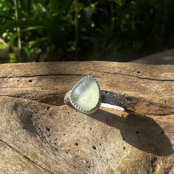 Hand Crafted Jewelry - Sea foam sea glass natural floral sterling & fine silver